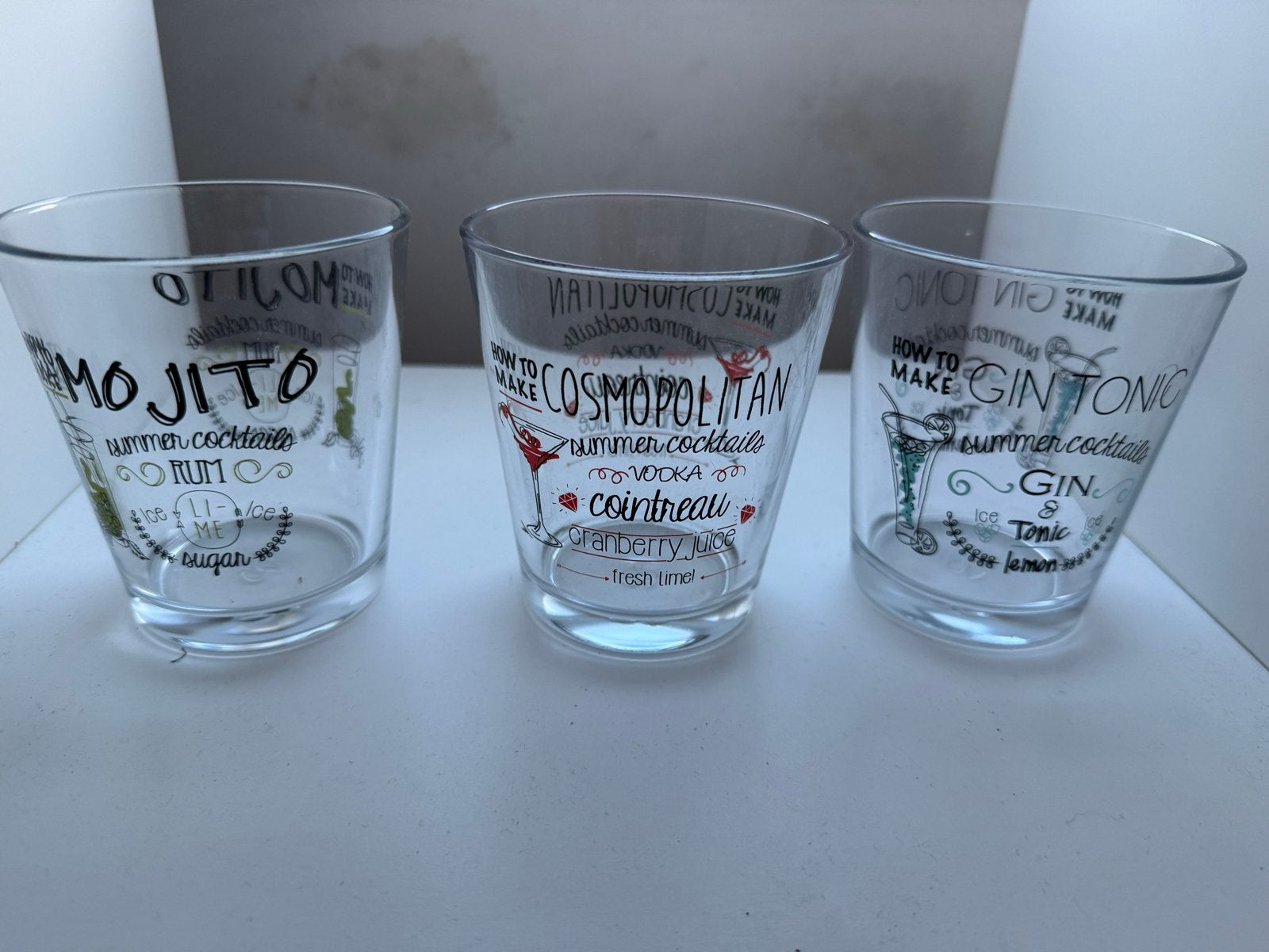 Cocktailglazen set van 3: Mojito, Cosmopolitan, Gin Tonic, Ophalen, Meerkleurig, Overige merken, Glas