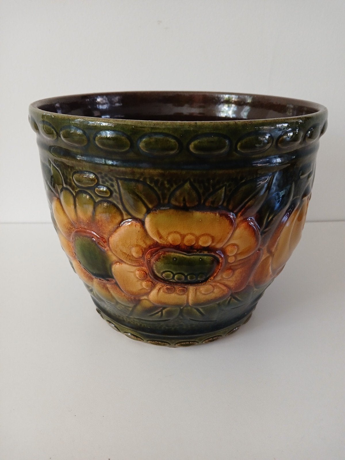 Vintage bloempot West Germany, Tuin en Terras, Rond, Ophalen of Verzenden, Aardewerk, Minder dan 40 cm