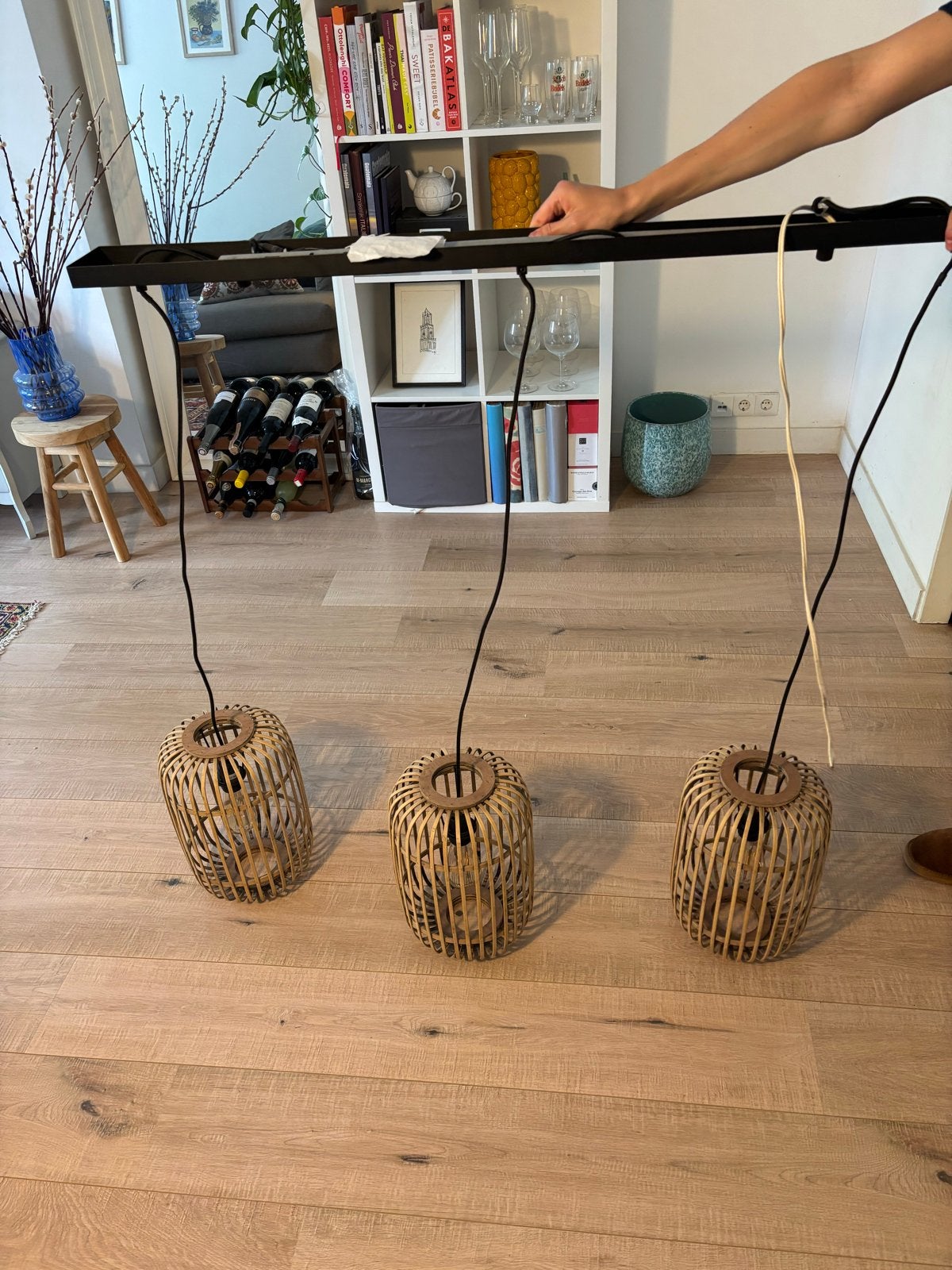 Qazqa hanglamp Manila beige E27, Huis en Inrichting, Ophalen, Zo goed als nieuw, Natuurlijk materiaal, E27 (groot)