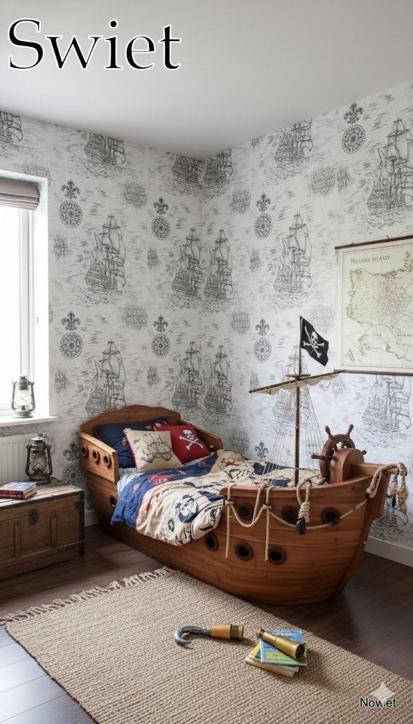 6547 vintage schepen wallpaper nautisch piratenstijl swiet, Verzenden, Zwart