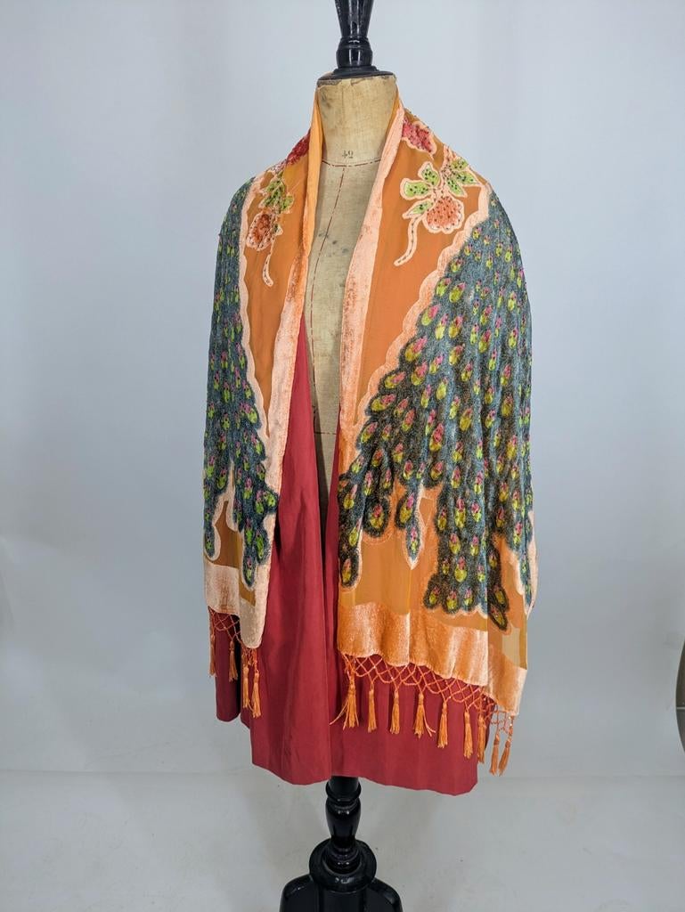 Vintage-stijl fluwelen sjaal met pauwenmotief, Overige kleuren, 100 cm of meer, Onbekend, Ophalen of Verzenden