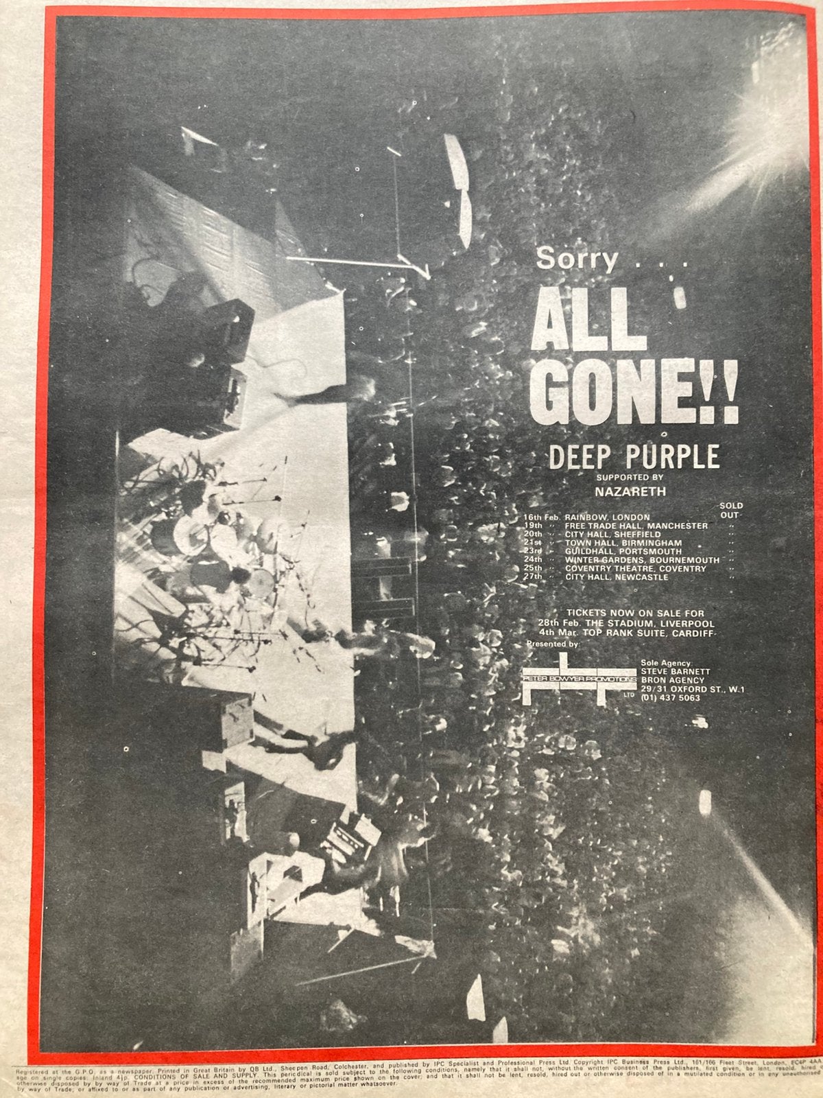 DEEP PURPLE Machine Head tour 1973 A3 advertentie, Ophalen of Verzenden, Gebruikt