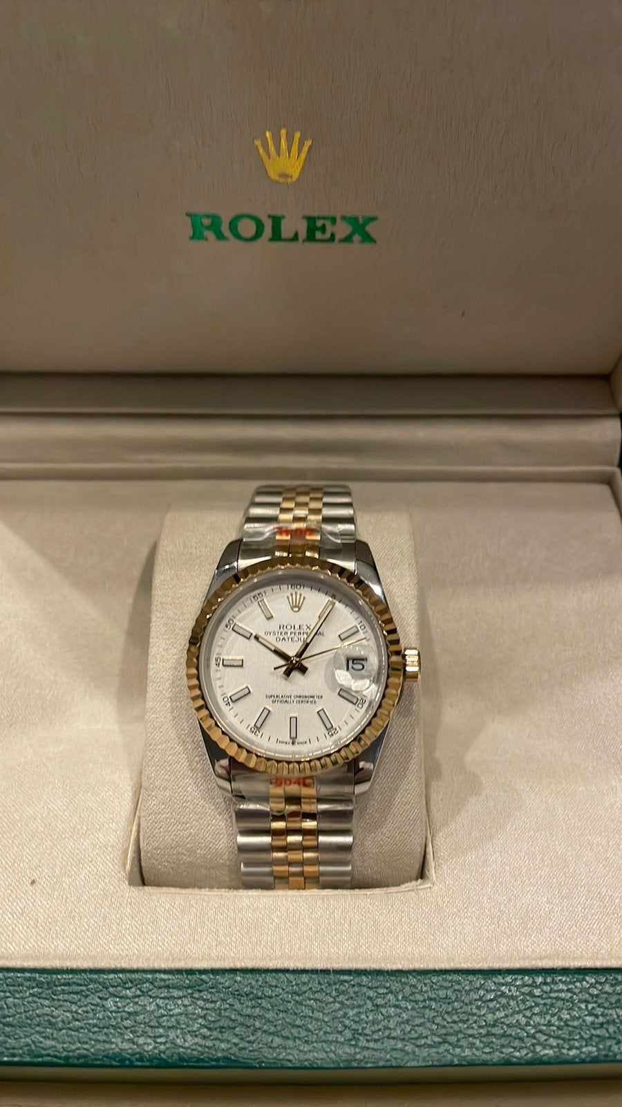 Rolex date just zilver goud  36 mm, Ophalen of Verzenden, Nieuw, Goud, Rolex