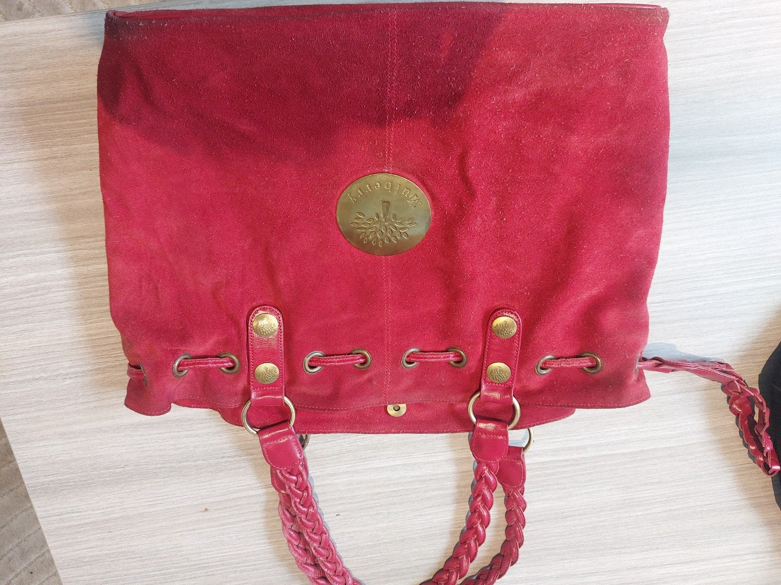 Mulberry rode suède handtas met gevlochten hengsels, Ophalen of Verzenden, Gebruikt, Rood, Handtas