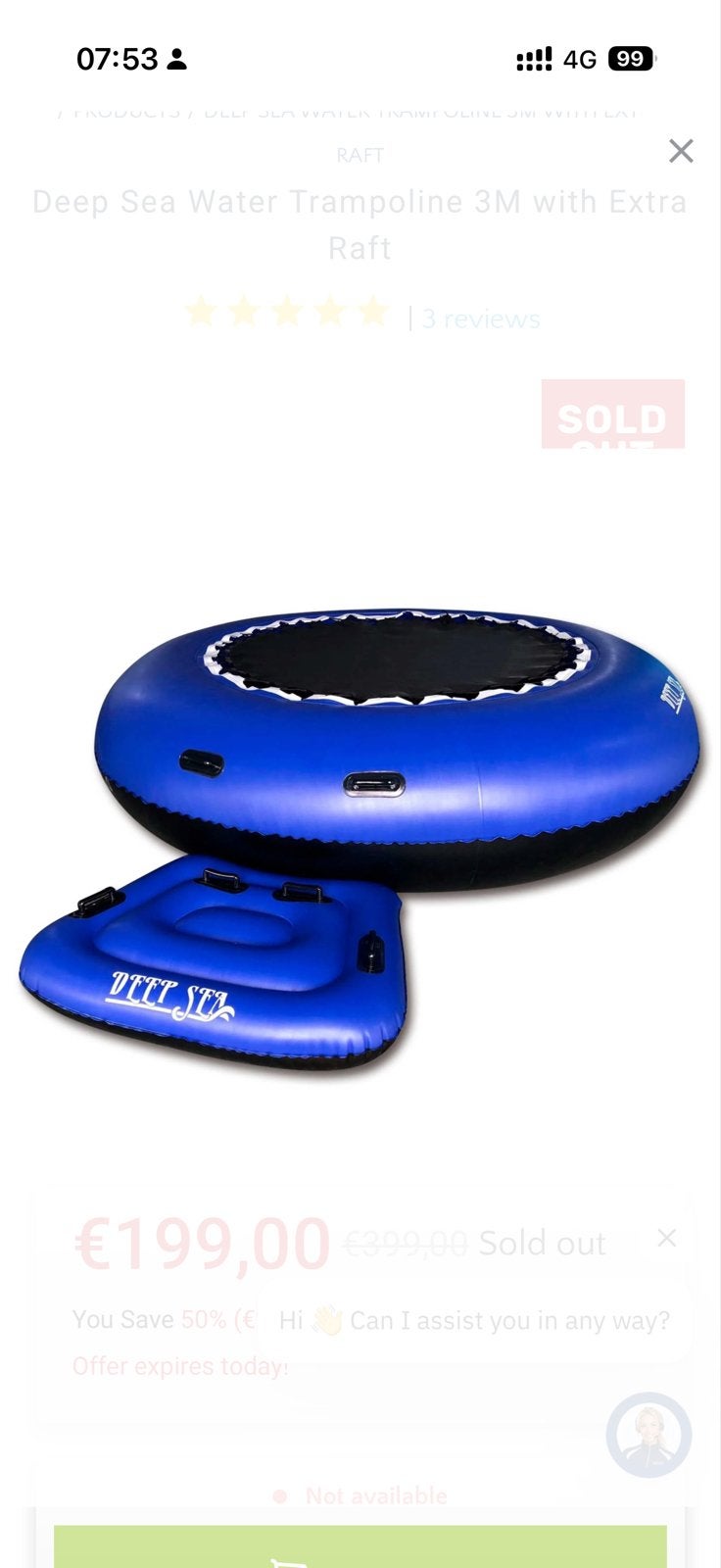Watertrampoline Sea Water 3meter, Ophalen, Nieuw