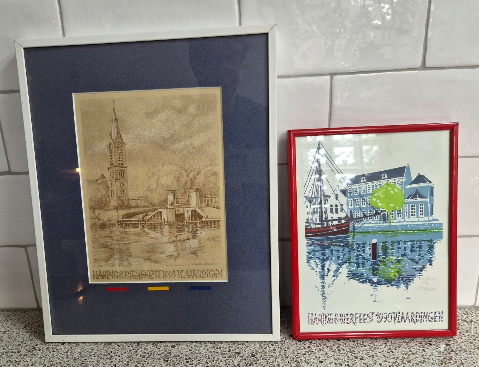 2 x Haring & Bierfeest Vlaardingen 1990 + 1993 - zeefdruk, Ophalen of Verzenden, Zeefdruk, Gemengde techniek, Gesigneerd