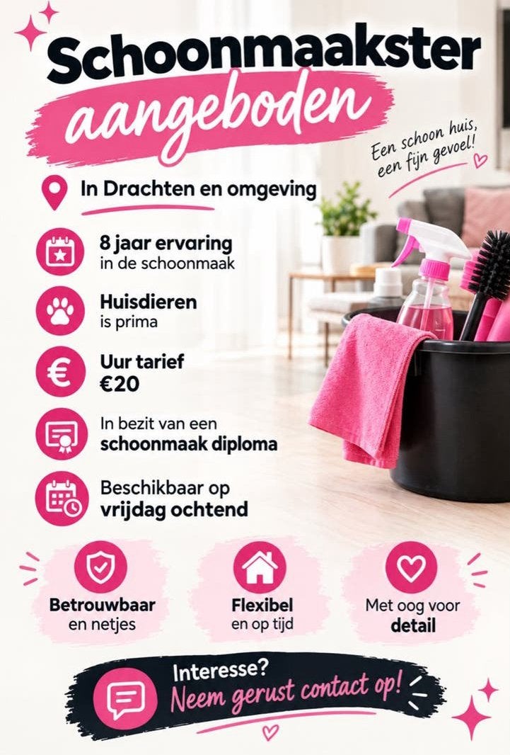 Schoonmaakster aangeboden!, Vacatures