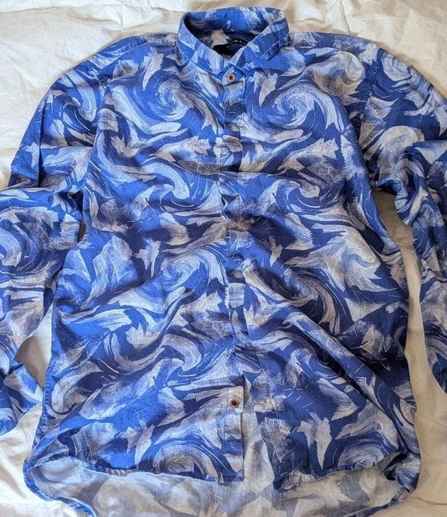 Gucci Overhemd - Abstract Blauw Swirl Print (Maat, Blauw, Zo goed als nieuw, Gucci, Halswijdte 39/40 (M)