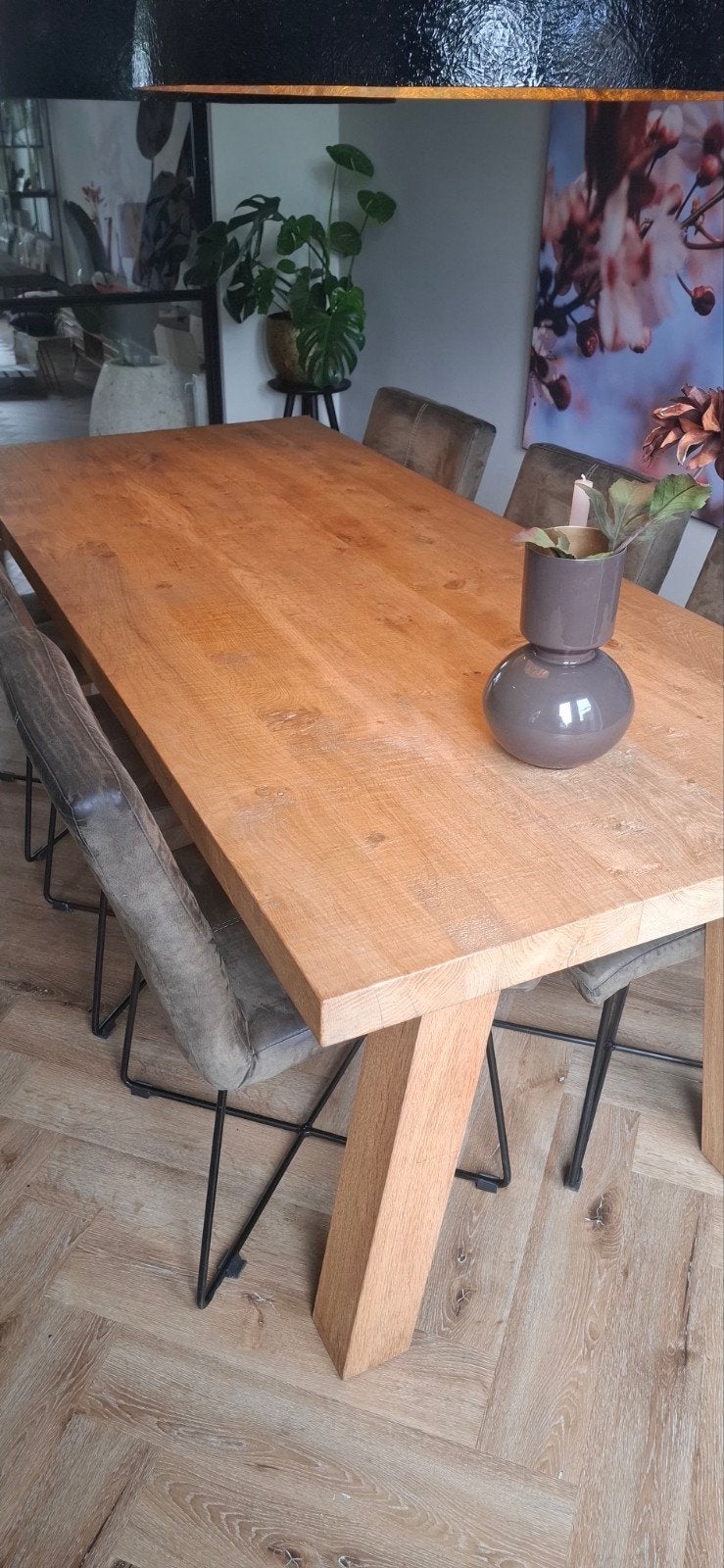 Robuuste eikenhouten eettafel 210 x 90 cm, Ophalen, Eikenhout, 200 cm of meer, 50 tot 100 cm