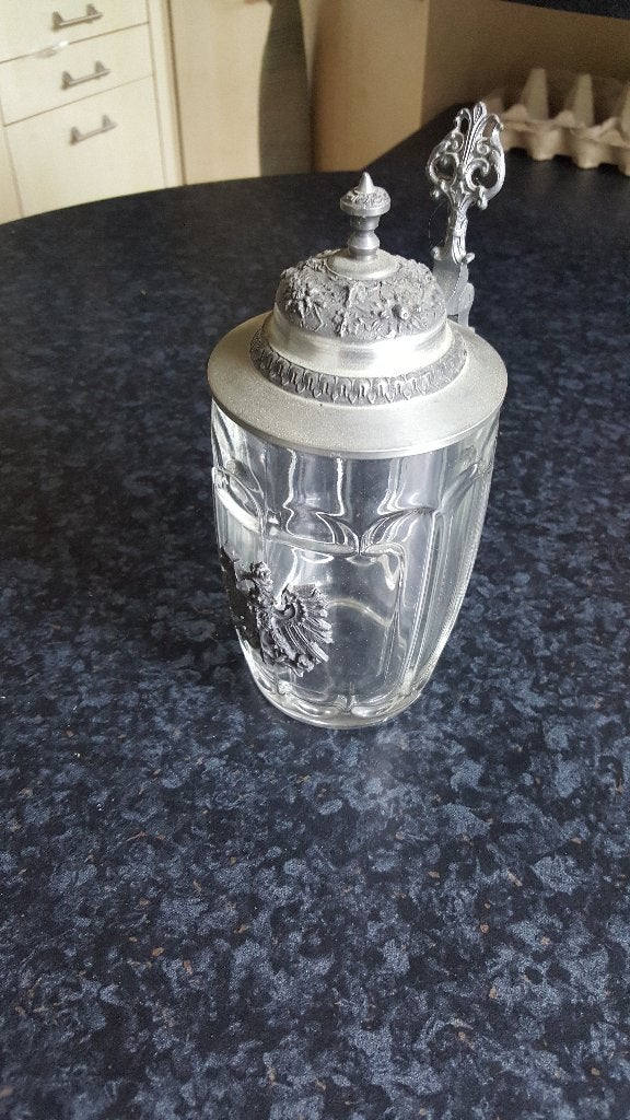 Glazen bierpul met adelaar, Ophalen of Verzenden, Gebruikt, Bierglas