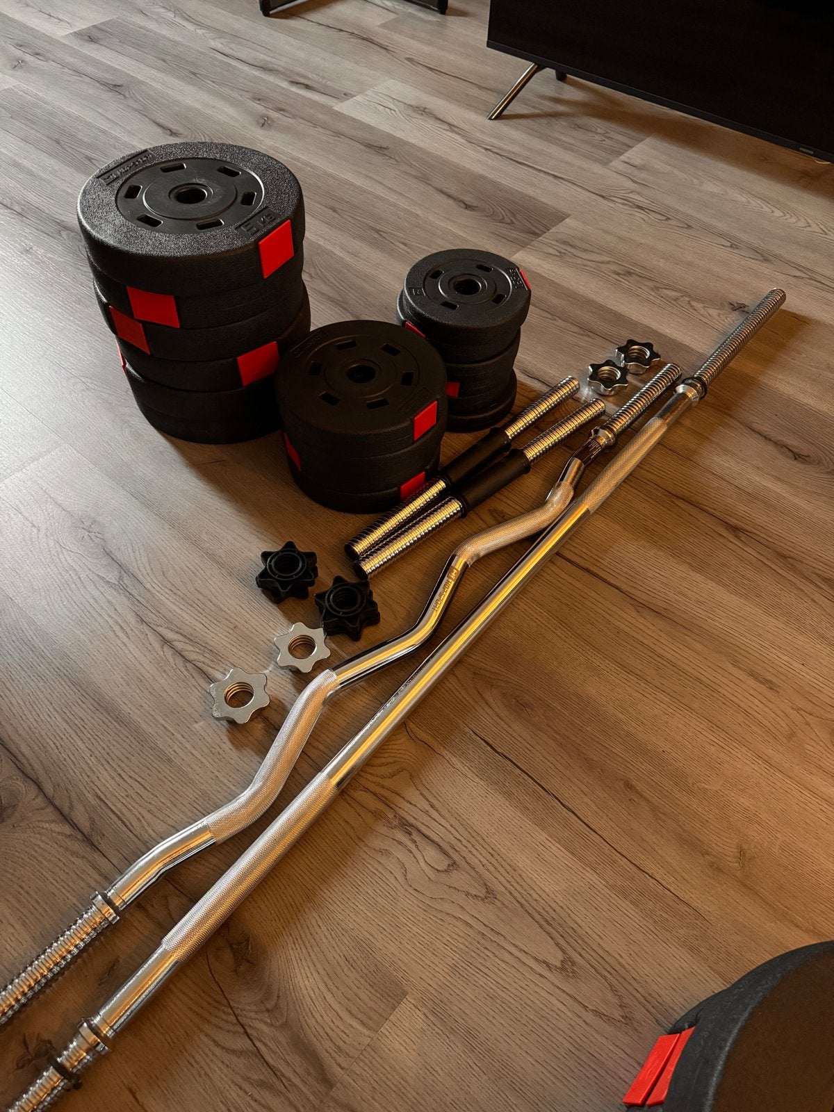 Halterset met bank - 105 kg, Sport en Fitness, Ophalen of Verzenden, Nieuw, Armen, Halterset