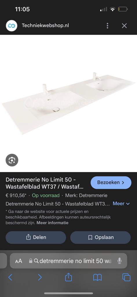 Detremmerie wastafel 140cm met 2 kraangaten - Nieuw, Ophalen of Verzenden, Nieuw, 100 tot 150 cm, Wasbak of Wastafel