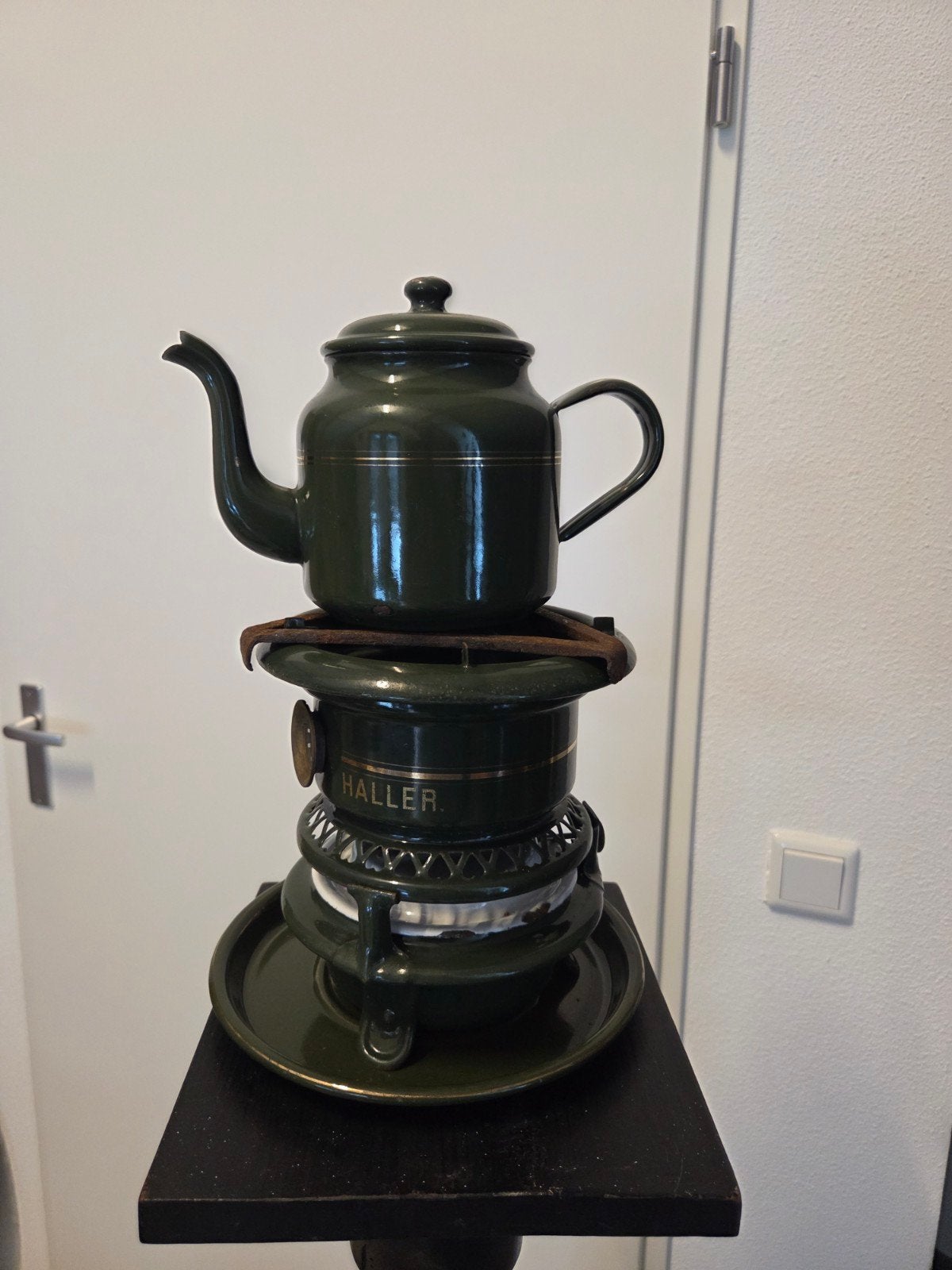 oud Haller emaille petroleum stel, Ophalen of Verzenden