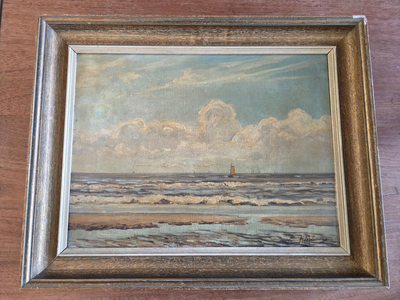 Antiek schilderij l H.M. Savrij l maritiem zeilboot lHaarlem, Ophalen, Maritiem / water, Doek, Origineel werk