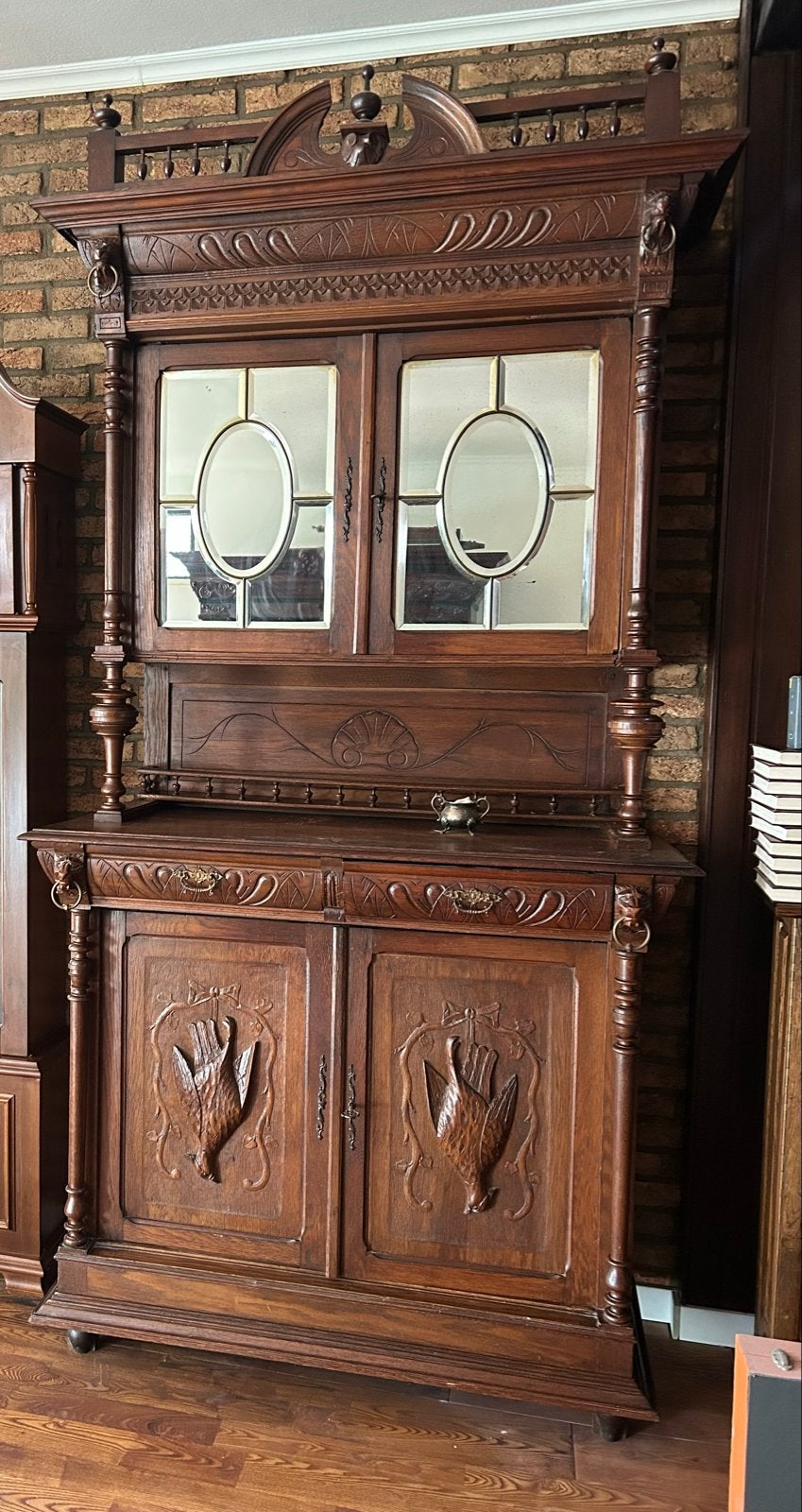 Antiek Eiken Dressoir met Vitrinekast, Ophalen