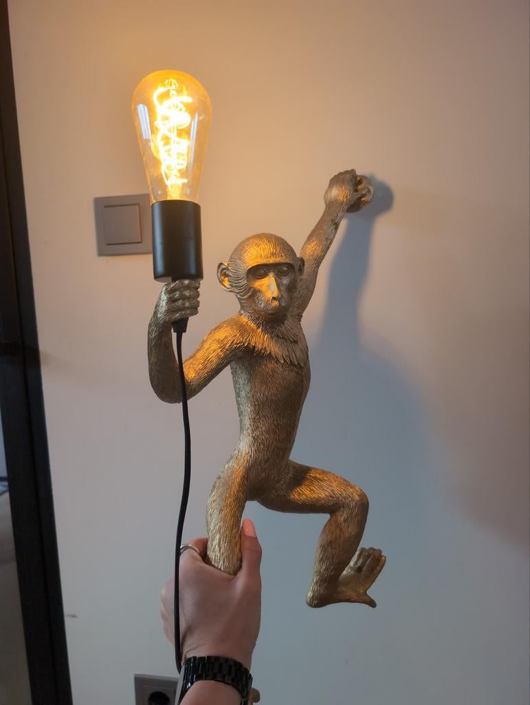 Toffe Gouden Apen wandlamp - Uniek Design, Ophalen, Zo goed als nieuw, Metaal, Modern, Speels, Industrieel