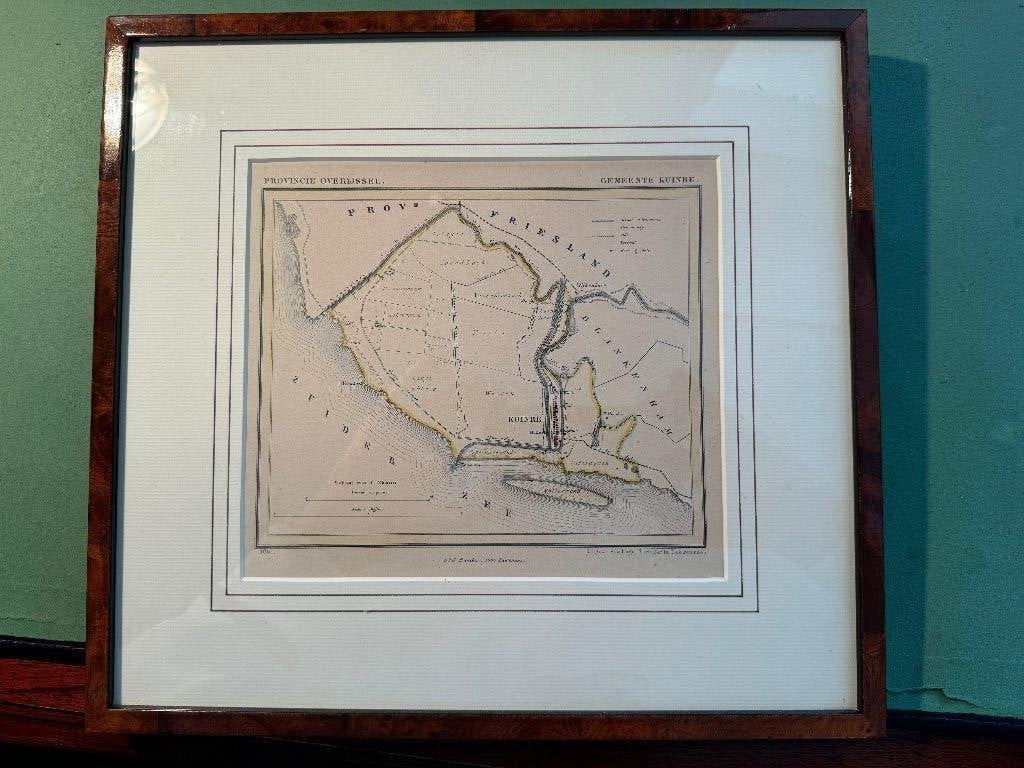 Litho Kuinre Overijssel 1867 in lijst, Ophalen of Verzenden, Kaarten en plattegronden, Overige techniek, Gestempeld