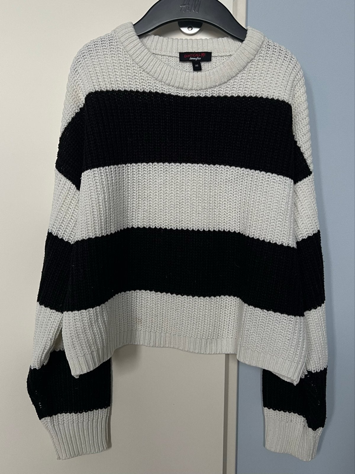 Don't call me Jennyfer zwart-witte boxy gebreide trui, Ophalen of Verzenden, Gedragen, Maat 34 (XS) of kleiner, Zwart