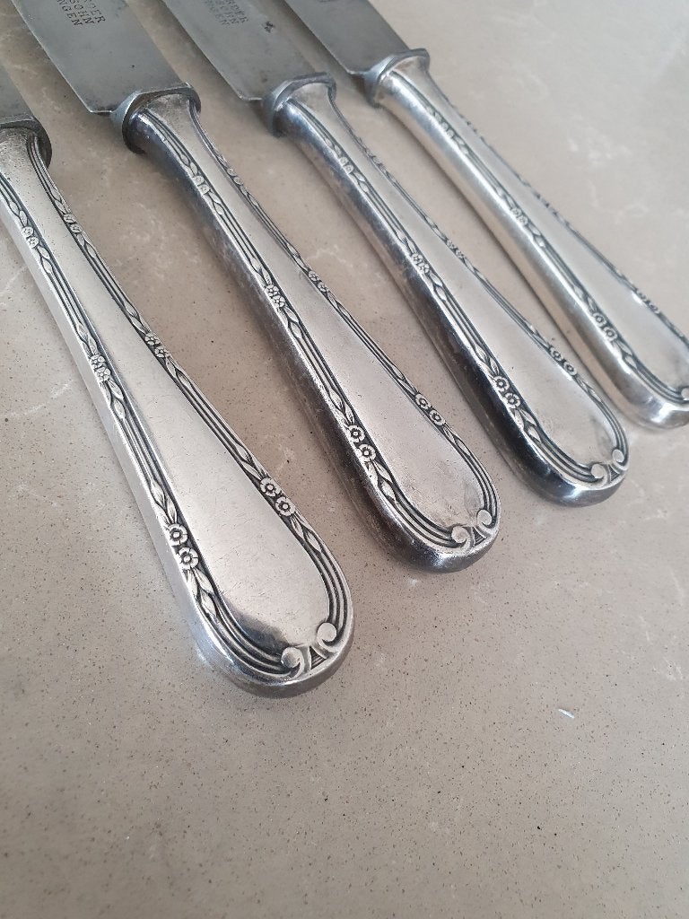4 antieke messen heft verzilverd 90, Antiek en Kunst, Ophalen of Verzenden