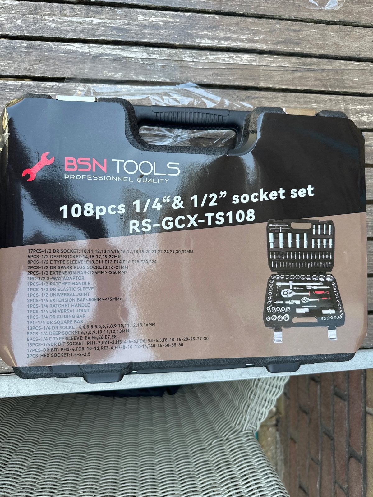 BSN TOOLS 108-delige doppenset 1/4" & 1/2" RS-GCX-TS108, Ophalen, Nieuw, Gereedschapsset, Overige merken