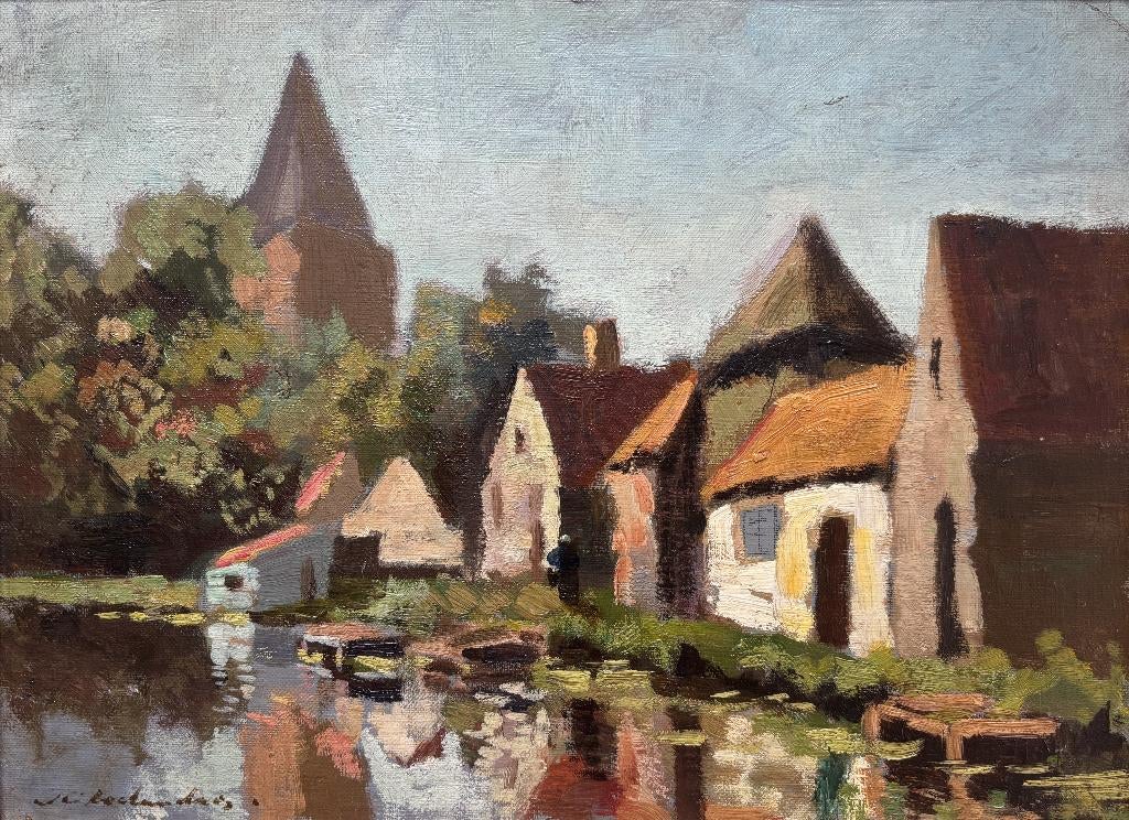 J.C. Roelandse (1888 - 1978) - Dorpje aan het water, Antiek en Kunst, Kunst | Schilderijen | Klassiek, Ophalen of Verzenden