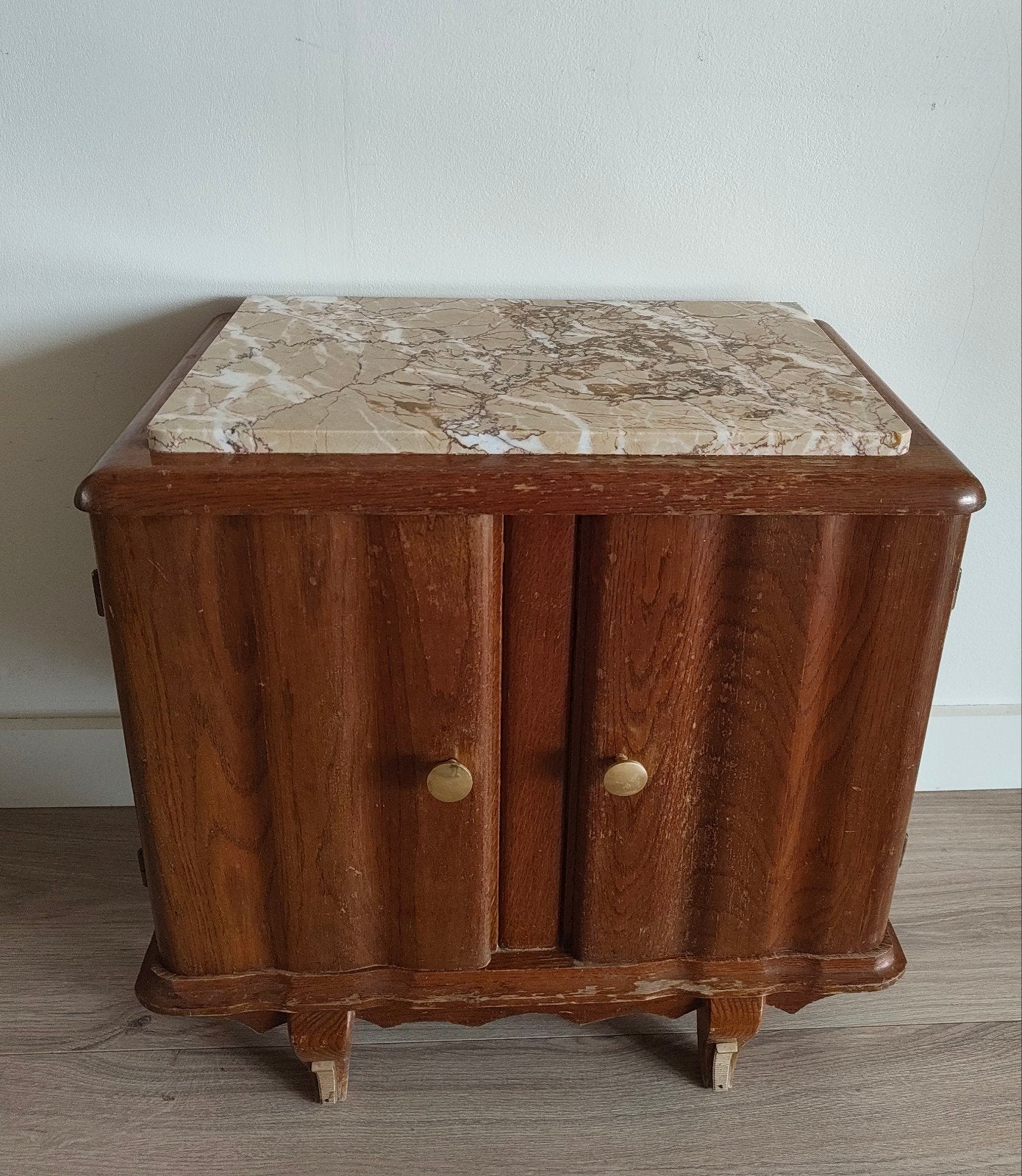 Vintage Frans kastje, marmer, 2 deurs, retro, hout, Huis en Inrichting, Kasten | Overige, Ophalen