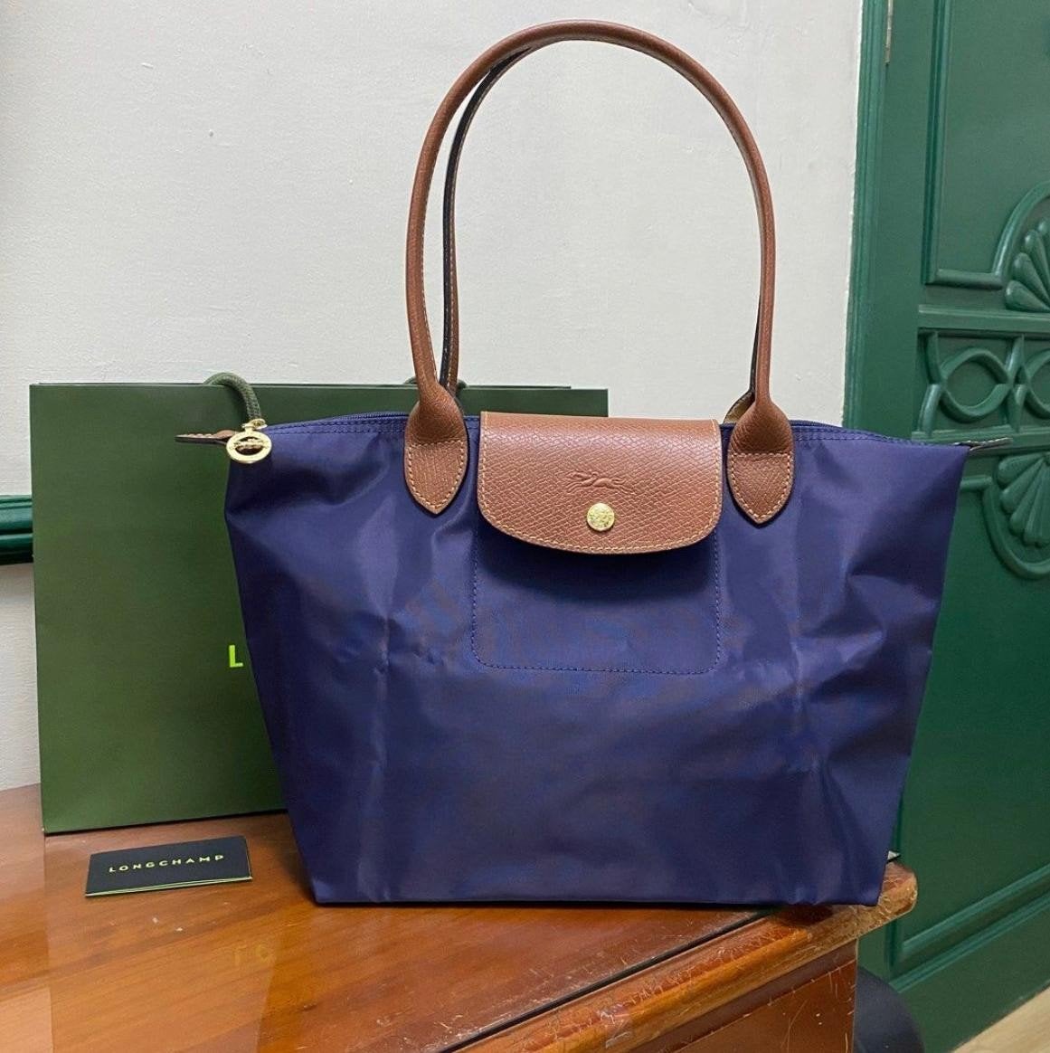 Longchamp Le Pliage L Navy Blue - Lange Hengsels, Ophalen of Verzenden, Nieuw, Blauw, Schoudertasje