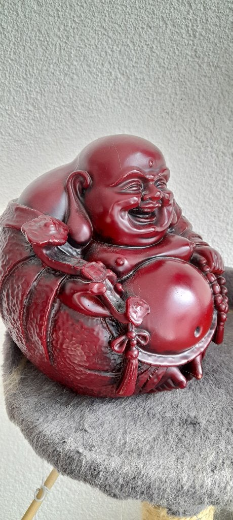 Lachende budha rood 20 cm, Verzenden, Zo goed als nieuw