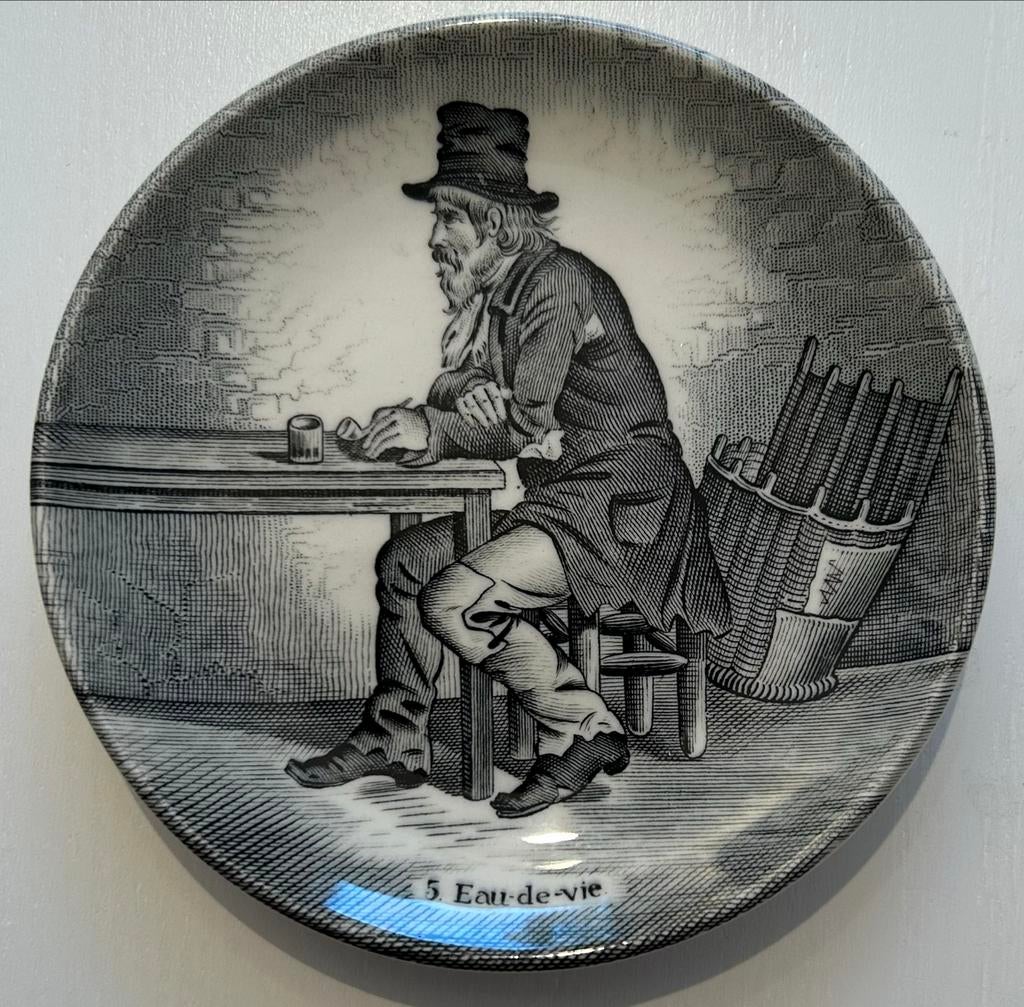 Antiek Boch Delfts bordje '5. Eau-de-vie', Antiek en Kunst, Ophalen of Verzenden