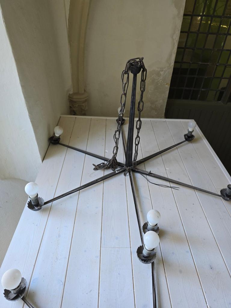 Antieke smeedijzeren kroonluchter - 8-arms, Ophalen of Verzenden