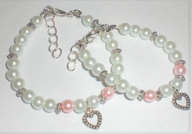 Sieraden maken 5x  Moeder/dochter Armband parel wit en roze, Info@hobbymagic.nl, Overige kleuren, Hobbymagic, Nieuw
