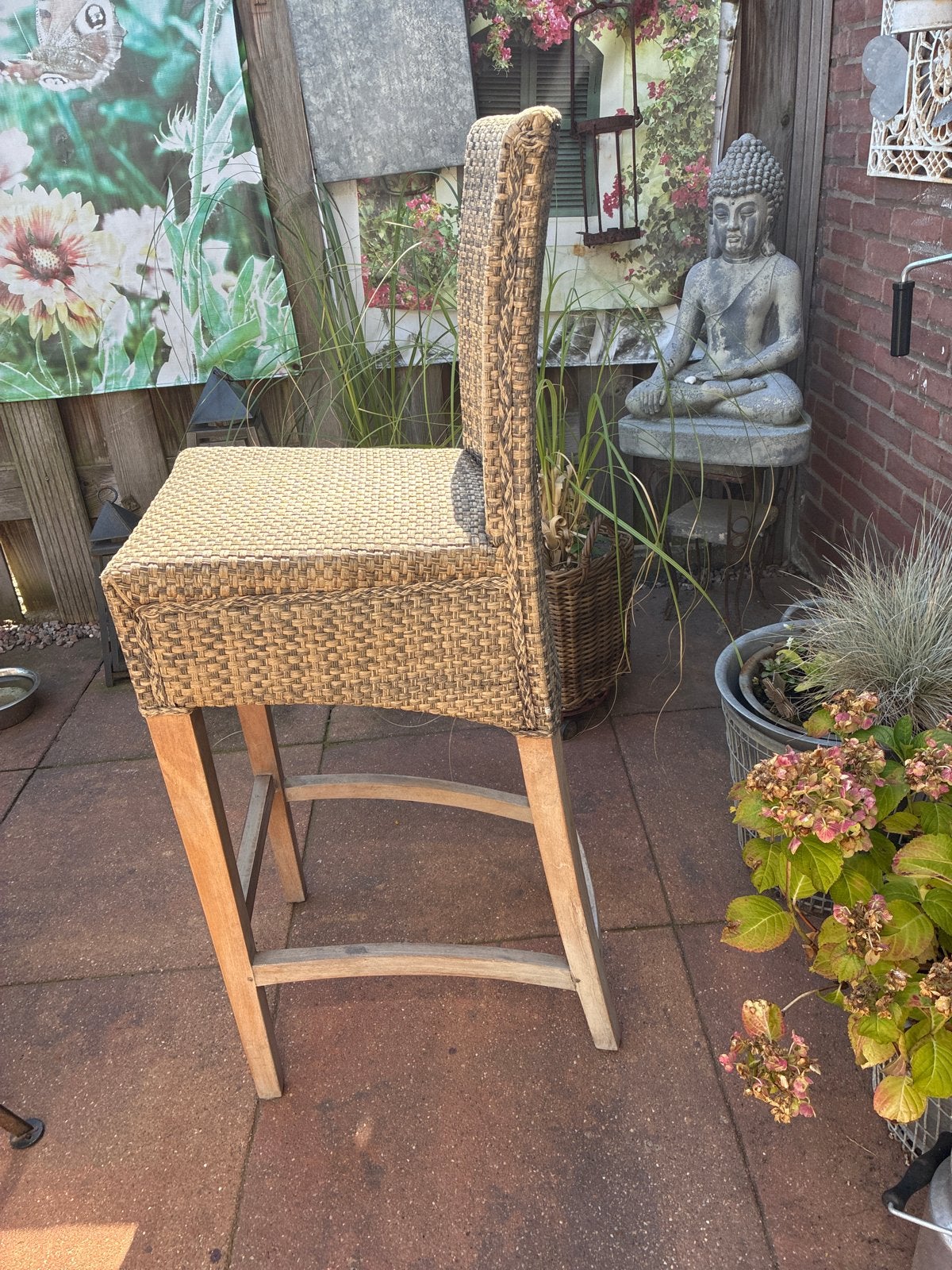 Cabana Loom Barstoel - Rotan en Hout, Ophalen, Bruin, Zo goed als nieuw, Eén