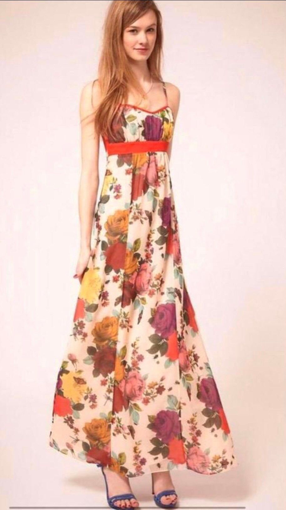 Ted Baker luxe lange zomerjurk kleurrijk bloemenprint T 3=38, Maat 38/40 (M), Zo goed als nieuw, Onder de knie, Meerkleurig