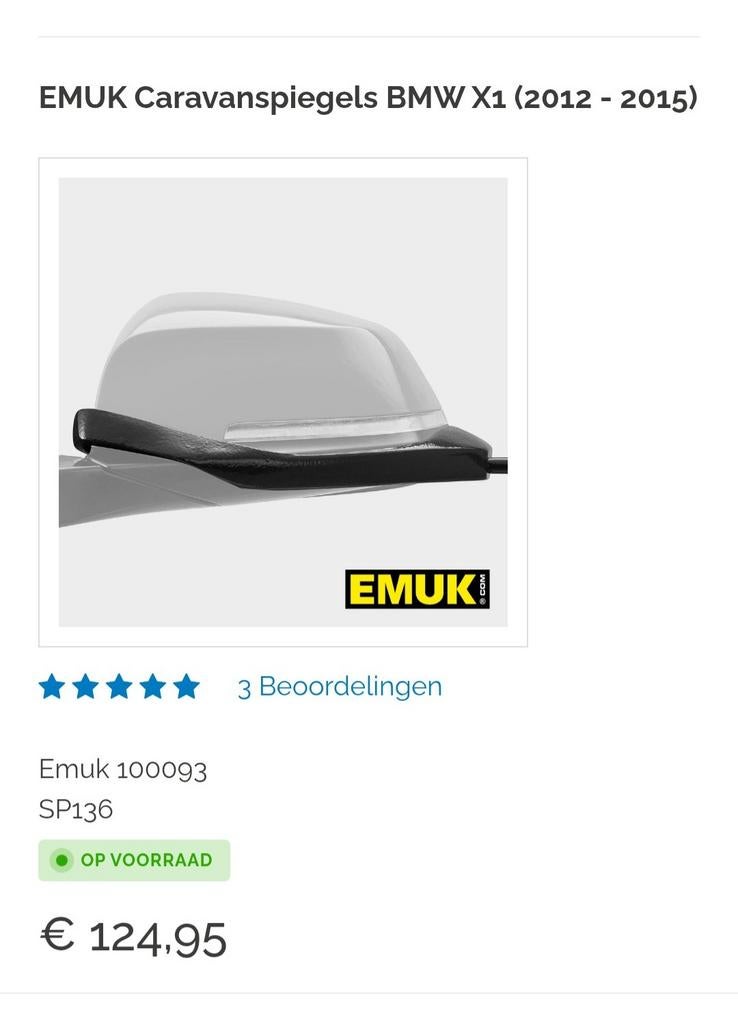 Emuk caravan spiegels BMW X1 2012, Ophalen of Verzenden