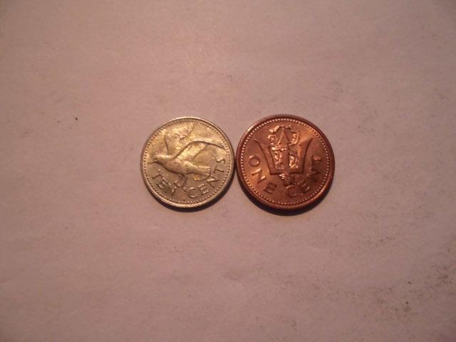 2 munten Barbados 10,1 cent 1973/1993, Postzegels en Munten, Munten | Amerika, Ophalen of Verzenden, Midden-Amerika, Setje