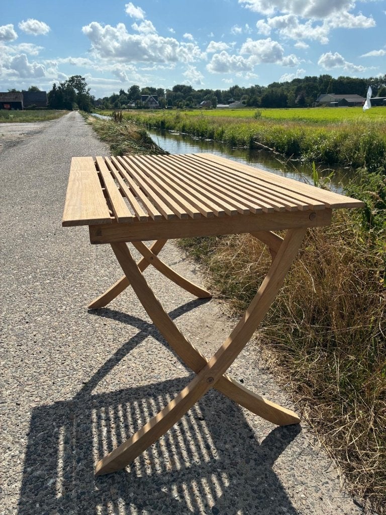 Elegante opklapbare massief teakhouten tuintafel, Ophalen, Zo goed als nieuw, Rechthoekig, Teakhout