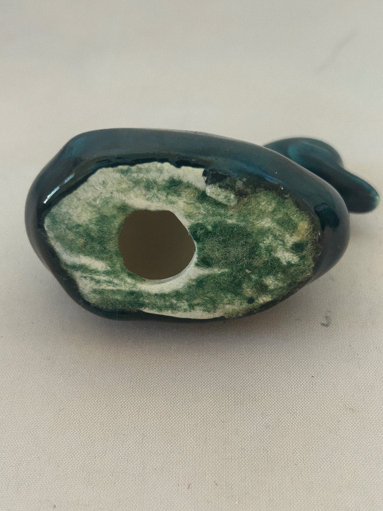 Blauwgroen keramiek eendje vintage decoratiebeeldje, Ophalen of Verzenden