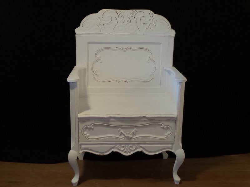Kinderbankje wit gerestyled, Antiek en Kunst, Ophalen