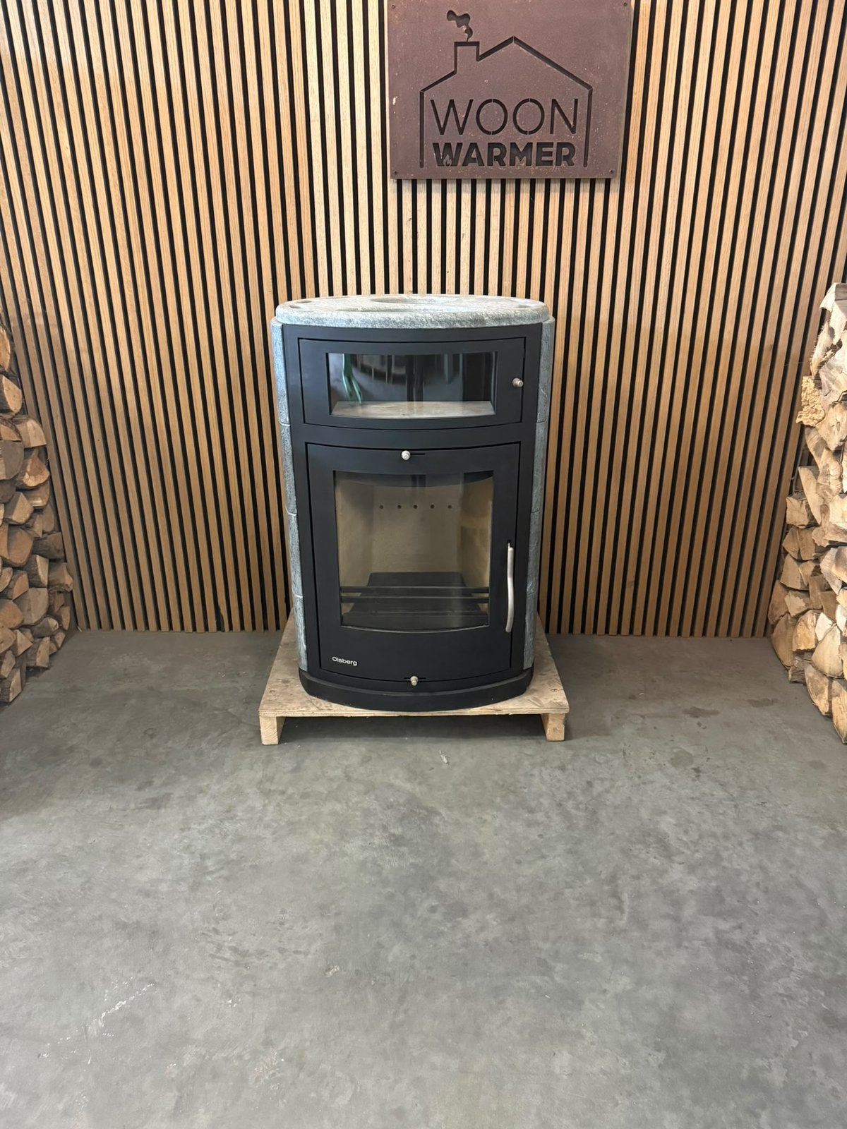 26114 Speksteenkachel met oventje Olsberg 9kw, Huis en Inrichting, Ophalen, Info@woonwarmer.nl, Gebruikt, Houtkachel