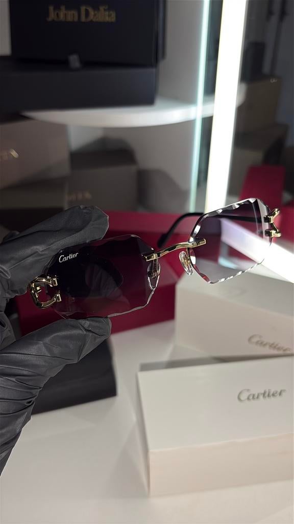 Cartier Gold Metal C Decor Rimless, Ophalen of Verzenden, Zo goed als nieuw, Zwart, Overige merken
