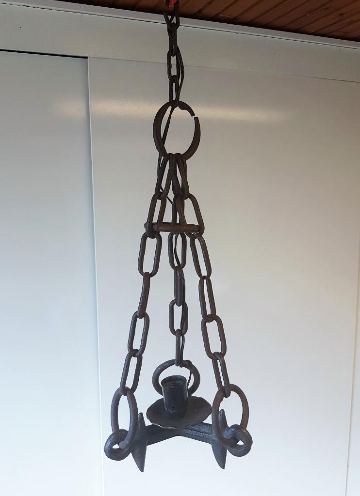Lamp/hanglamp van ouderwetse eg, met kettingen, Antiek en Kunst, Ophalen of Verzenden