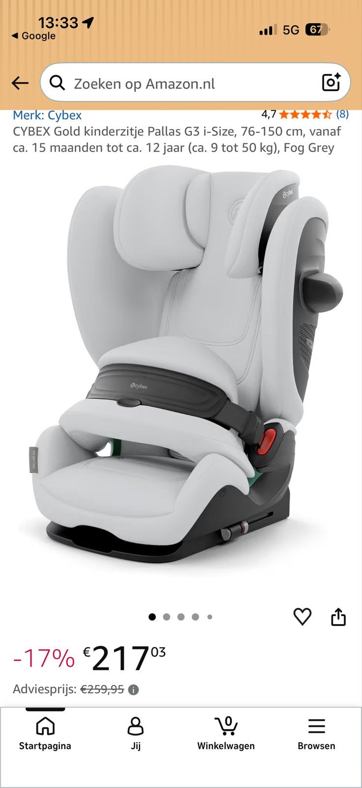 Cybex Pallas G3 i-Size autostoel - Zo goed als nieuw, Autogordel of Isofix, Zijbescherming, Zo goed als nieuw, 9 t/m 36 kg