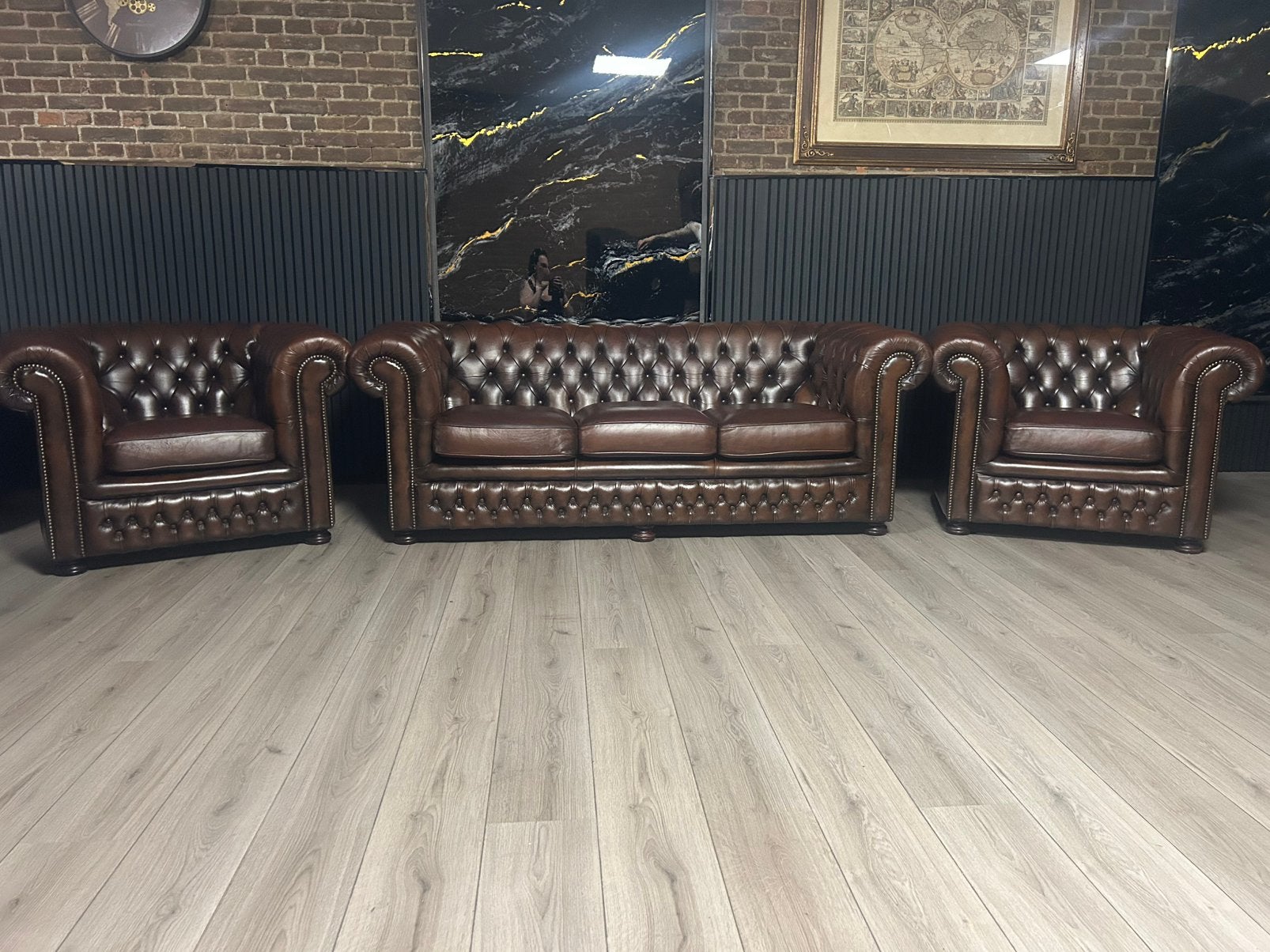 Orginele Chesterfield Lederen Springvale 3 + 1+ 1 Zits !!, Ophalen of Verzenden