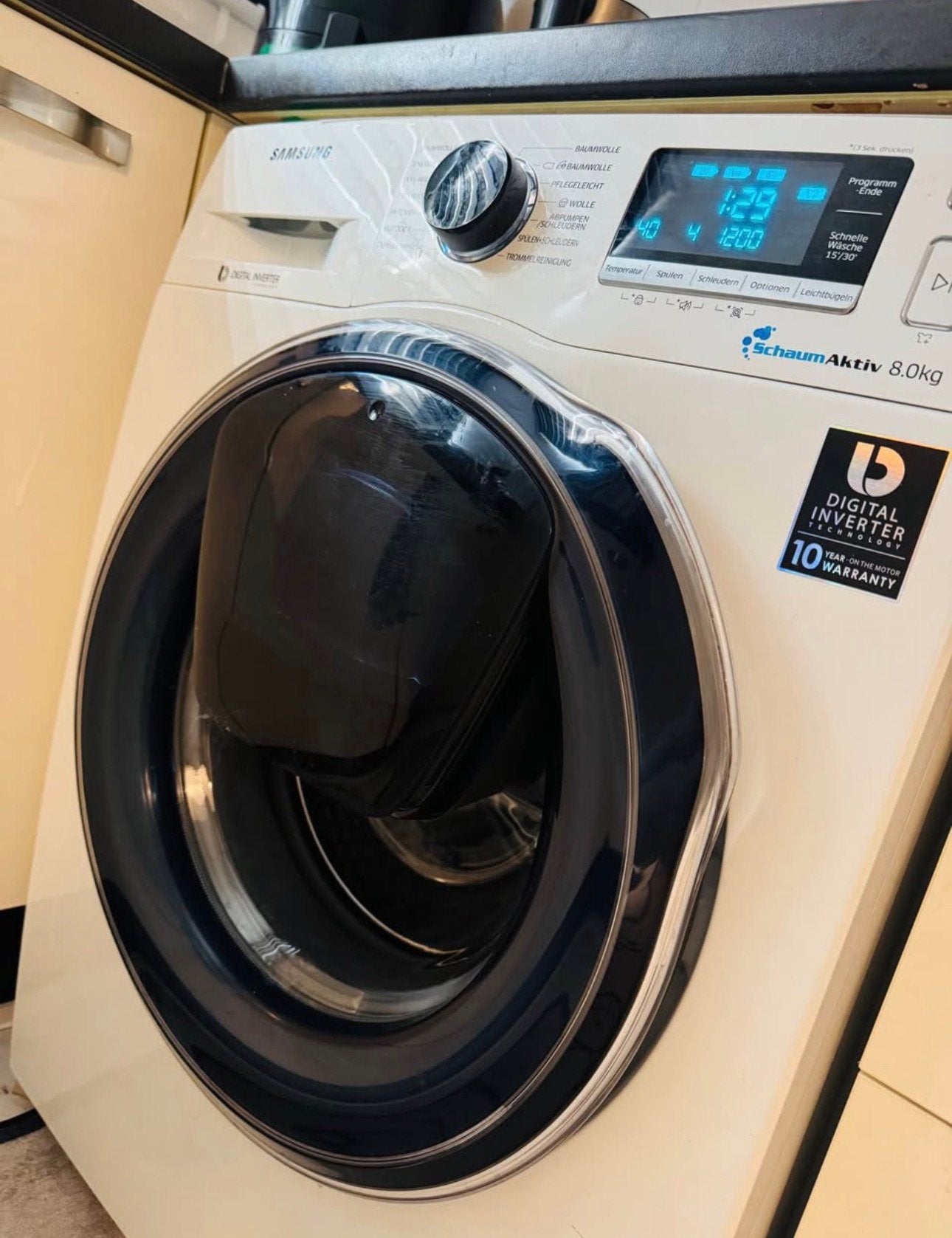 Samsung wasmachine 8kg, Ophalen, 1200 tot 1600 toeren, 8 tot 10 kg, Zo goed als nieuw