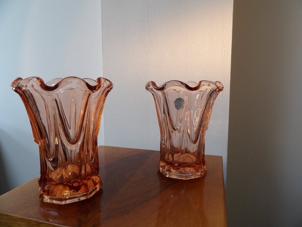 Art Deco Vazenset Boheems SKLO Peach/Orange 30/40er jaren, Ophalen of Verzenden