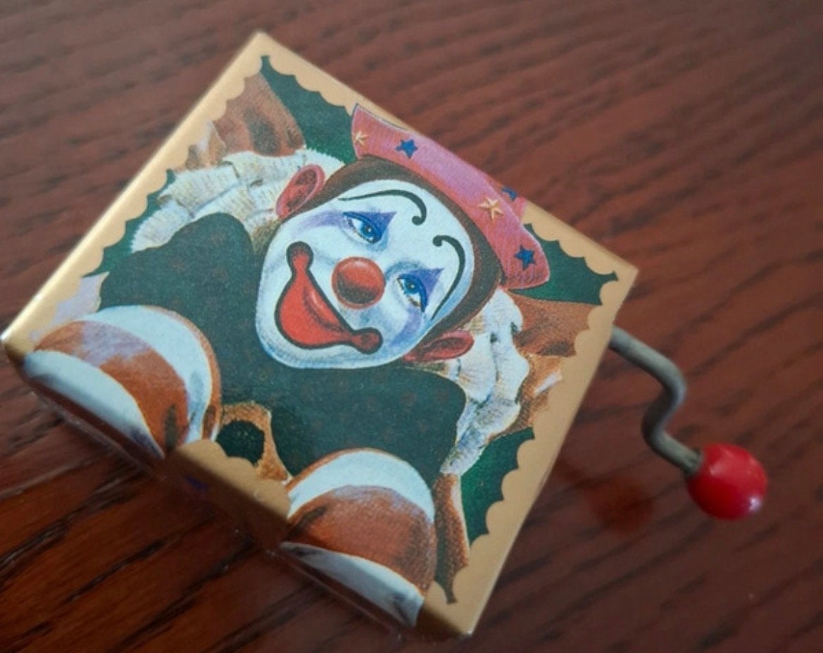 Vintage Mini Handdraai Muziekdoosje Clown - Japan, Ophalen of Verzenden