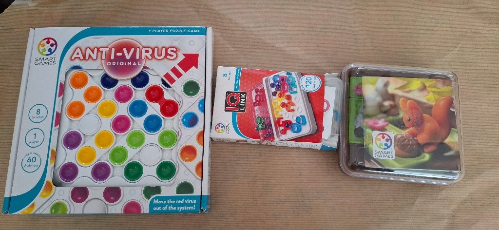 SmartGames puzzelset 3 stuks Anti-Virus, Squirrels, IQ Link, Gebruikt, Puzzelen, Onbekend, Ophalen of Verzenden