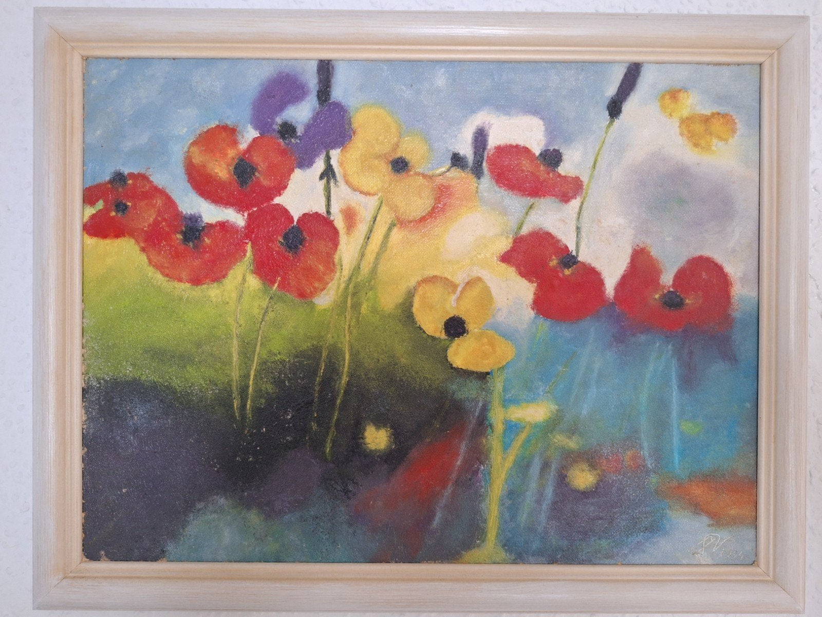 Kleurrijk bloemenschilderij - Olieverf, Bloemen, Paneel, Expressionistisch, Ophalen of Verzenden