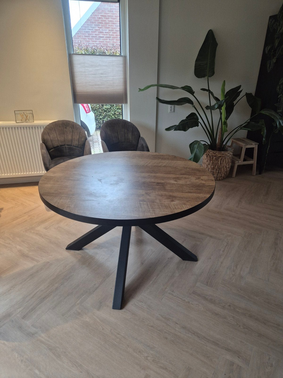 Nette Lamulux Eetkamertafel - Rond, 130cm, 100 tot 150 cm, Rond, Ophalen of Verzenden, Zo goed als nieuw