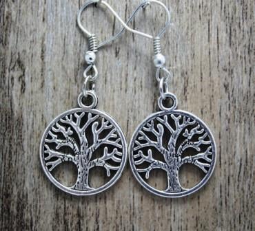 Levensboom oorbellen verzilverd, Hangers, Nieuw, Ophalen of Verzenden, Zilver